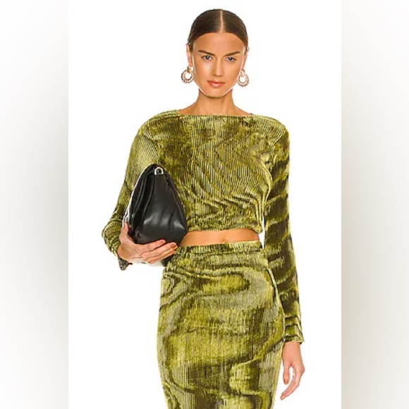 RONNY KOBO Gwen Top in Golden Lime & Black Velvet Crop - Picture 1 of 7